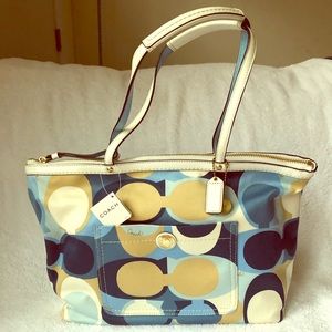 Coach signature blue/cream/white tote style 11736